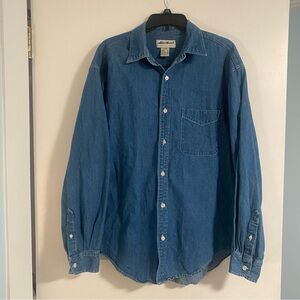Vintage Eddie Bauer Button Down Shirt Mens Large Denim Blue Long Sleeve Large